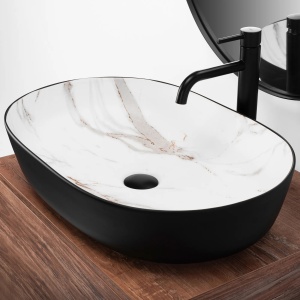 Lavoar De Blat REA CLEO BLACK AIAX MATT, Dimensiuni 60.5X 41 X 14 Cm, Montaj Pe Blat, Forma Ovala, Ceramica Sanitara, Negru/Gri-Maro - Img 4