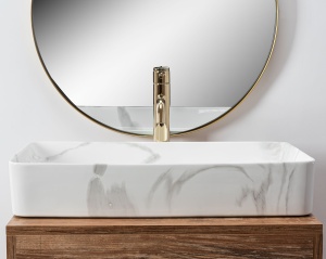 Lavoar De Blat REA DENIS SHINNY MARMO, Montaj Pe Blat, Dimensiuni 61.5 X 35 X 11 Cm,Design Deosebit, Forma Dreptunghiulara,Ceramica Sanitara,Gri - Img 3