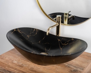 Lavoar De Blat REA ROYAL 60, Dimensiuni 60.5 X 36 X 16 Cm, Forma Ovala, Ceramica Sanitara, Negru - Img 2