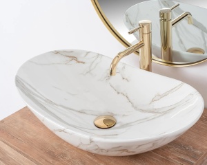 Lavoar De Blat REA ROYAL AIAX SHINY, Dimensiuni 60.5 X 36 X 10 Cm, Forma Ovala, Ceramica Sanitara, Gri/Maro - Img 2