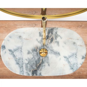 Lavoar De Blat REA ROYAL Granit Mat, Dimensiuni 60.5 X 36 X 10 Cm, Forma Ovala, Ceramica Sanitara - Img 2