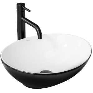 Lavoar De Blat REA SOFIA WHITE BLACK, Dimensiuni 41 X 34.5 X 15 Cm, Montaj Pe Blat, Design Deosebit, Forma Ovala, Ceramica Sanitara, Alb/Negru - Img 1