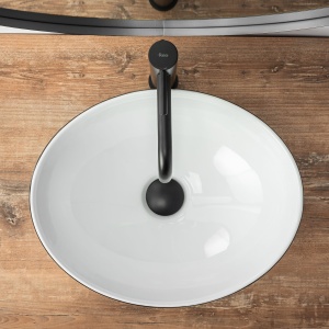 Lavoar De Blat REA SOFIA WHITE BLACK, Dimensiuni 41 X 34.5 X 15 Cm, Montaj Pe Blat, Design Deosebit, Forma Ovala, Ceramica Sanitara, Alb/Negru - Img 2