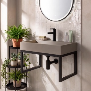 Lavoar din compozit Rea Goya taupe mat 50 cm cu cadru negru - Img 3