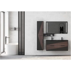 Lavoar dublu, incastrat pentru baie din conglemerat, cu gauri baterie, negru mat, Veldman Lotus 120 x 46 cm - Img 3