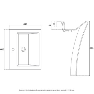 Lavoar Independent PRO LEON, Dimensiuni 60x48 x 82 cm, Forma Rectangulara, Cu Gaura Baterie, Alb - Img 6