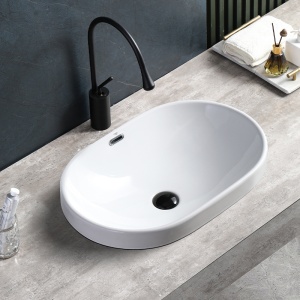 Lavoar oval alb cu fixare pe blat Nel White Gloss 59 x 40 cm - Img 6