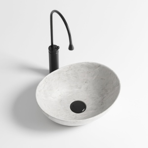 Lavoar oval cu fixare pe blat, din ceramica, Lumo Grey matt 40 x 33 cm - Img 3