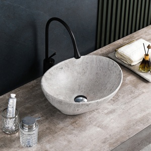 Lavoar oval cu fixare pe blat, din ceramica, Lumo Grey matt 40 x 33 cm - Img 13
