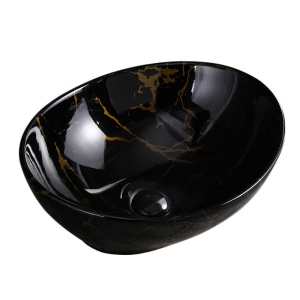 Lavoar oval din ceramica cu fixare pe blat Lumo Black Gloss 40 x 33 cm - Img 3