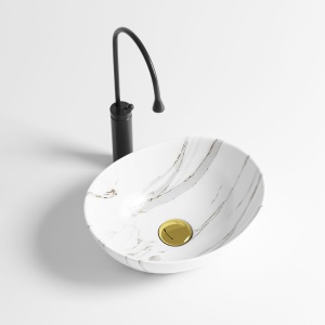 Lavoar oval din ceramica cu fixare pe blat Lumo White Gloss 40 x 33 cm - Img 5