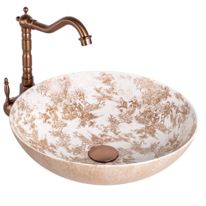 Lavoar pe blat din ceramica Juliana Brown, rotund, design vintage maro - Img 2