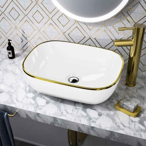 Lavoar pe blat dreptunghiular alb cu rama aurie Spectrum Gineta Gold Line - Img 2