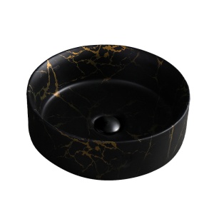 Lavoar pe blat, Lava, marmura ceramica negru cu model auriu, Rotund 36cm - Img 2