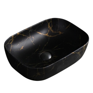 Lavoar pe Blat, Milo, Marmura Ceramica Negru Mat cu Model Auriu , Dreptunghiular 45,5 x 32,5 x 13,5 cm - Img 2