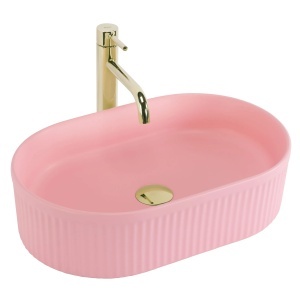 Lavoar pe blat oval cu finisaj mat Vanda Bubble Gum Matt roz - Img 5