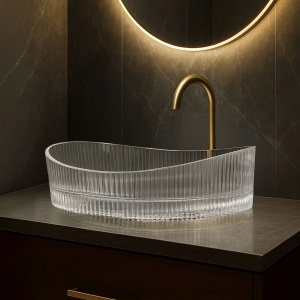 Lavoar pe blat oval din sticla Rea Harper transparent - Img 5