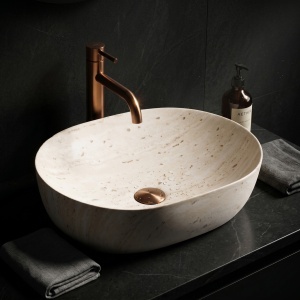 Lavoar pe blat Rea Amelia Travertine Classic oval 48 cm finisaj mat - Img 4