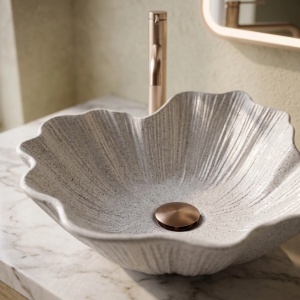 Lavoar pe Blat Rea Flower Grey din Piatra Artificiala Compozit, Forma Florala, Gri - Img 3