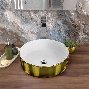Lavoar pe blat rotund cu interior alb si exterior auriu periat Spectrum Rosina brushed Gold - Img 4