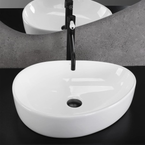 Lavoar pentru blat oval asimetric cu finisaj lucios VANILA alb - Img 6