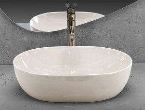 Lavoar pentru blat Rea Lisa ,Dimensiune 49cm, Culoare Ecru Shiny - Img 2