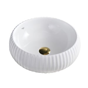 Lavoar rotund cu fixare pe blat alb lucios si caneluri Naomi White Gloss 40 x 15 cm - Img 6