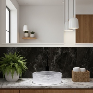 Lavoar rotund din sticla alb-transparenta si texturata cu montaj pe blat Brillant 40 x 12 cm - Img 2