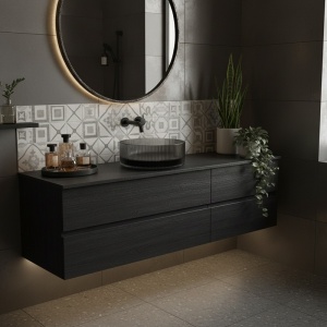 Lavoar rotund din sticla frezata cu caneluri si montaj pe blat Brillant Black 36 x 12 cm - Img 6