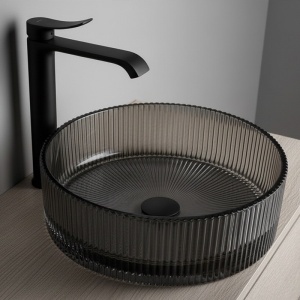 Lavoar rotund din sticla frezata cu caneluri si montaj pe blat Brillant Black 36 x 12 cm - Img 10