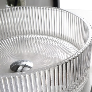 Lavoar rotund din sticla transparenta si frezata cu montaj pe blat Brillant 40 x 12 cm - Img 4