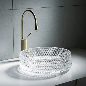 Lavoar rotund din sticla transparenta si texturata cu montaj pe blat Brillant 40 x 12 cm - Img 2