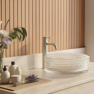 Lavoar rotund din sticla transparenta si texturata cu montaj pe blat Brillant 40 x 12 cm - Img 12
