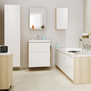 Mobilier suspendat pentru lavoar Cersanit Smart alb 80 cm 2 sertare - Img 2