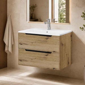 Mobilier suspendat pentru lavoar Fluminia Malta finisaj neted 80 cm Rovere Oro - Img 2