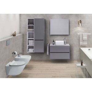 Mobilier suspendat pentru lavoar pe blat Cersanit Crea gri mat 100 x 45 cm - Img 3