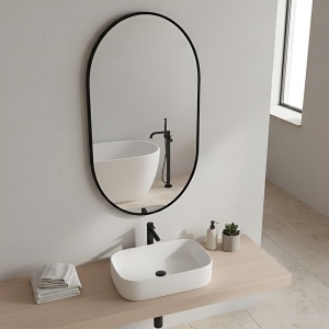 Oglinda de baie ovala cu rama neagra Fiona 50x100 cm - Img 12