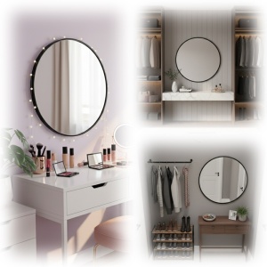 Oglinda de baie rotunda cu rama neagra din aluminiu Ceres 60 cm - Img 13