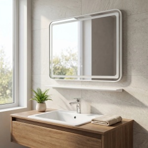 Oglindă de perete LED cu raft 80x60 cm L-8060 - Img 2