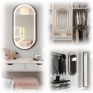Oglinda ovala cu LED in 3 culori si rama neagra Aurelia 40 x 80 cm - Img 10