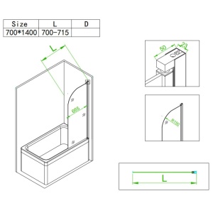 Paravan cada PRO1, 70X140 cm, Culoare Negru, Sticla Securizata 6 mm - Img 2