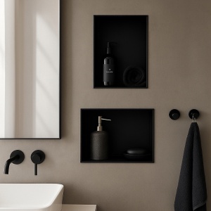 Raft de baie incastrat, crom periat, Uno Black Mat, 45 x 30 x 10 cm - Img 5