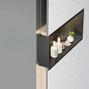 Raft de baie incastrat in perete, cu LED, 30 x 45 cm, Black - Img 6
