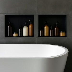 Raft de baie incastrat, negru mat, Uno Black, 45 x 30 x 7 cm - Img 6