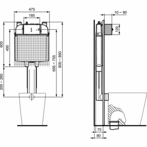 Rezervor incastrat Ideal Standard Prosys 80M pentru vase pe pardoseala - Img 2