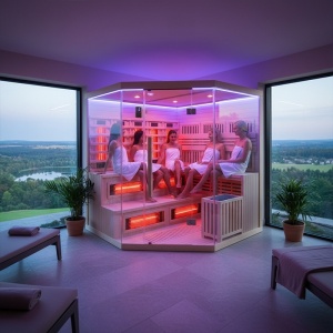 Sauna combinata cu infrarosu si finlandeza cu soba Harvia 8kW, Moss 200 x 200 cm pentru 8 persoane - Img 14