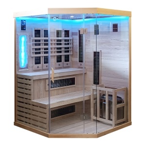 Saună finlandeză și cu infraroșu pentru interior, 150x150x200 cm, încălzitor electric 6 kW, piatră de sare inclusă - Img 3