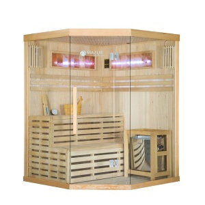 Saună uscată cu soba HARVIA de 6 kW, piatră de sare și izolație de perete MO-EA3CS, 150 x 150 x 200 cm pentru 3 persoane - Img 4