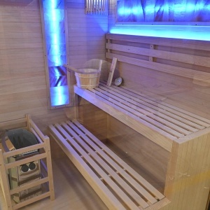Sauna uscata finlandeza cu soba 6kW si cromoterapie pentru 3 persoane TS3 Black 150 x 140 x 190 cm - Img 6