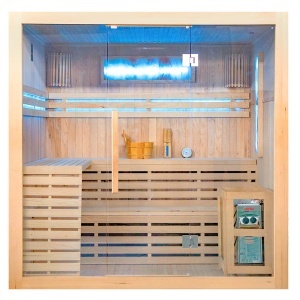 Saună uscată MO-EA4S XL cu soba Harvia 8 KW, piatră de sare și izolație de perete 200 x 180 x 200 cm - Img 2